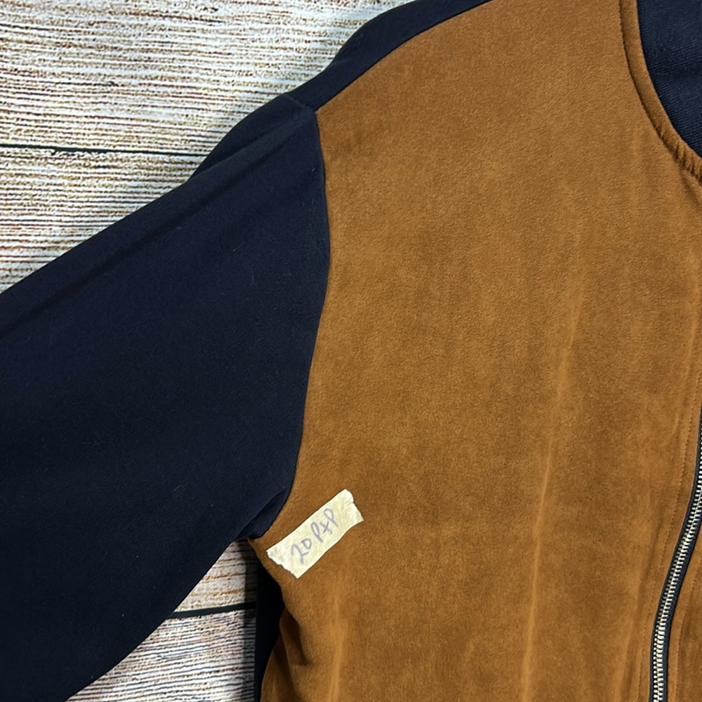 Zara Faux Suede Men’s Jacket Navy & Tan size small PTP 20” Bin O - Picture 6 of 8